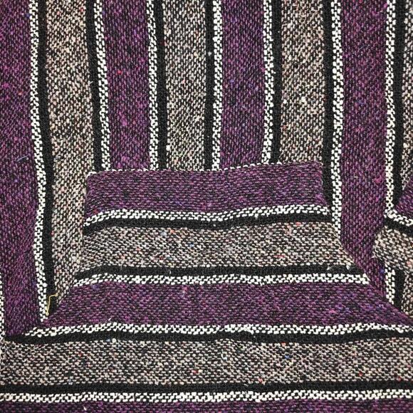 Franks Textiles Men L purple Black Mexican BAJA Poncho Hoodie Pullover Shirt Top - Picture 4 of 7